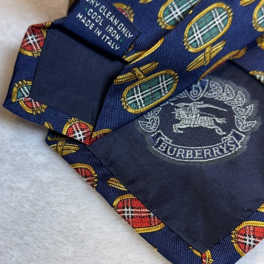 vintage Burberrys 100% Silk Neck Tie Navy All Over Print Formal Made In Italy - Picture 4 of 6